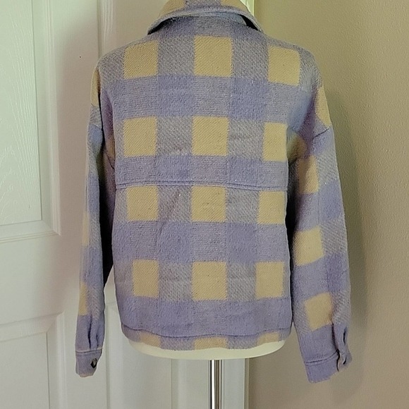 ACOA Plaid Shacket Oversized Jacket Purple Lavender Tan Button up Women's S/M - Picture 5 of 10